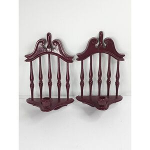 2 Vintage HOMCO 4155 Mid Century Wooden Style Plastic Wall Candle Scones Holders